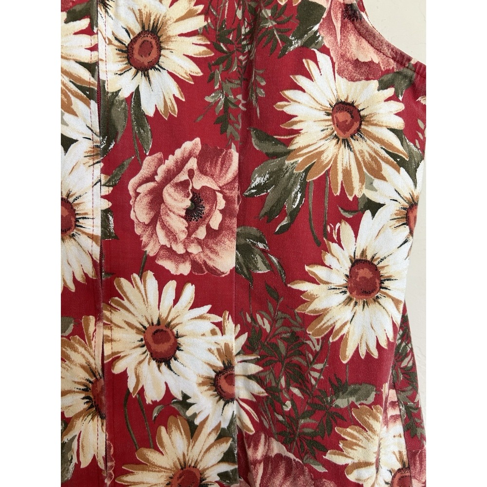 Vintage Y2K 90s Faded Glory Floral Shift Dress 12 Red Sunflower Pinafore Grunge - Picture 5 of 6